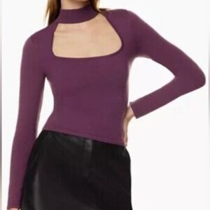 Aritzia Babaton Florine Sculpt Knit Top Choker Cut Out Dewberry Purple Medium